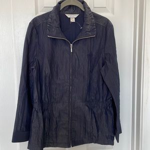 Christopher & Banks NAVY with a GOLD sheen Zip Jacket elastic waist size MP
